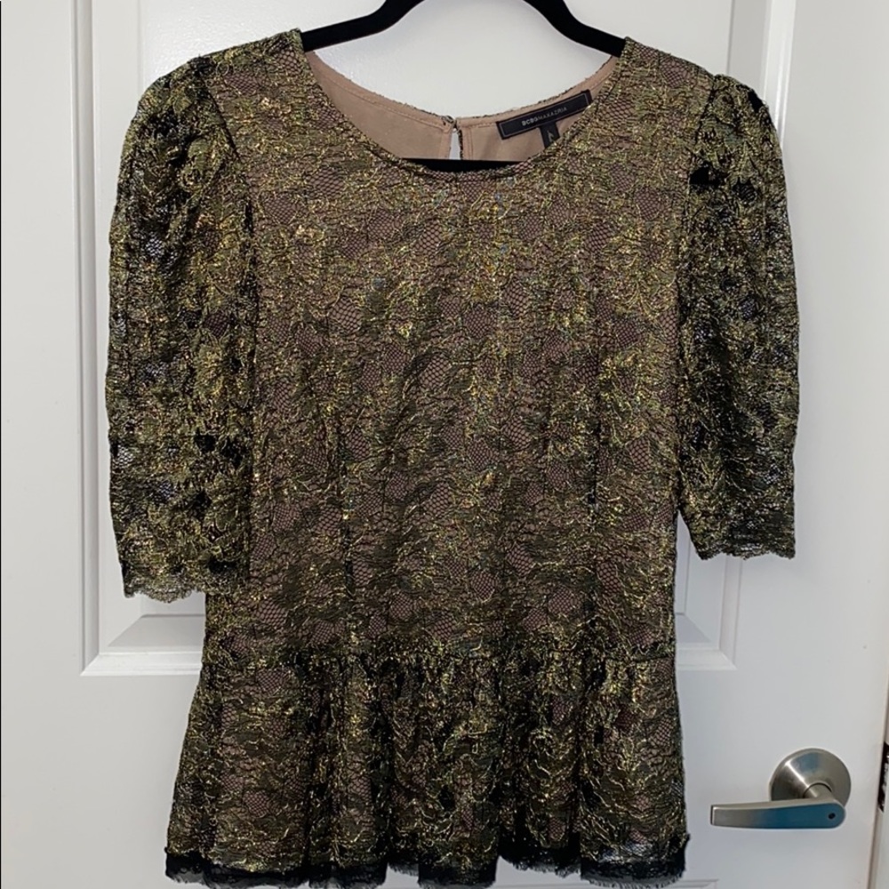 Black and gold lace 3/4 sleeve blouse